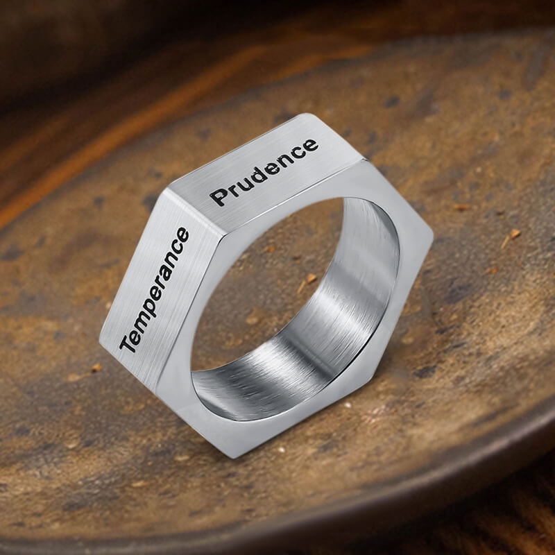 Simple Seven Sins Seven Virtues Stainless Steel Ring