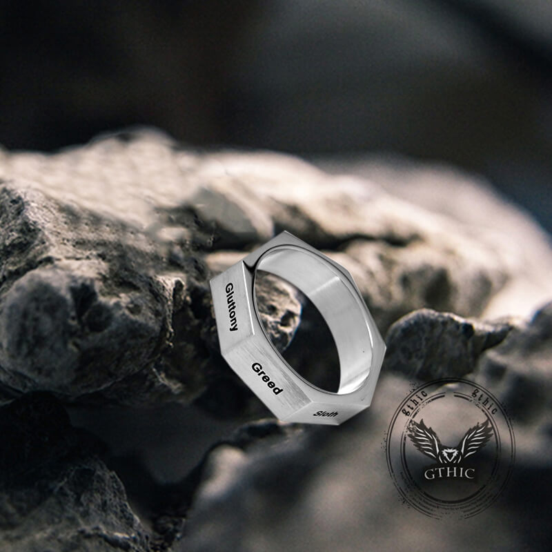 Simple Seven Sins Seven Virtues Stainless Steel Ring