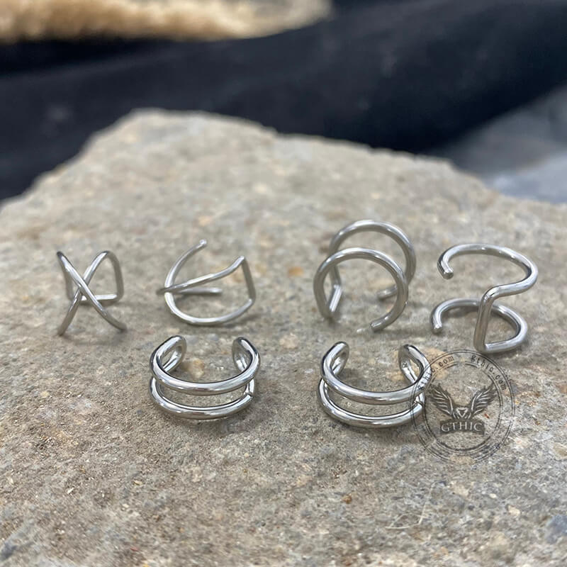 Simple Stainless Steel Ear Cuffs Set