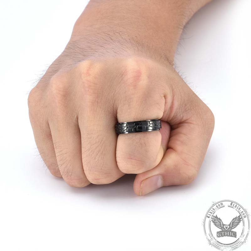 Simple Stone Texture Stainless Steel Spinner Ring