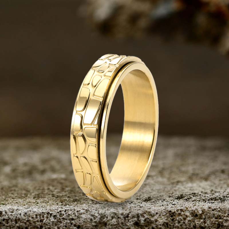 Simple Stone Texture Stainless Steel Spinner Ring