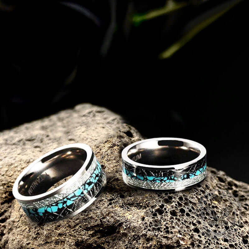 Simple Turquoise Inlaid Titanium Engagement Ring