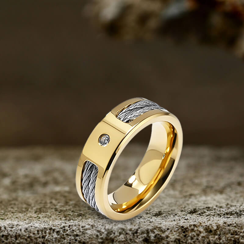 Simple Wire Rope Design Zircon Stainless Steel Ring