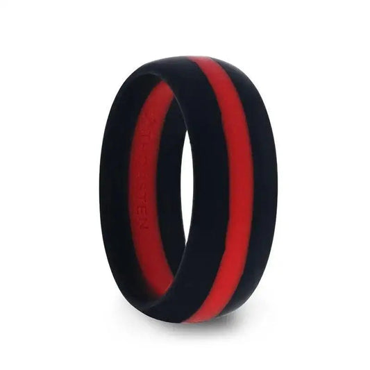 ZARIA Matte Black Men's Silicone Ring ring With Vibrant Red Colored Inlay - 8mm