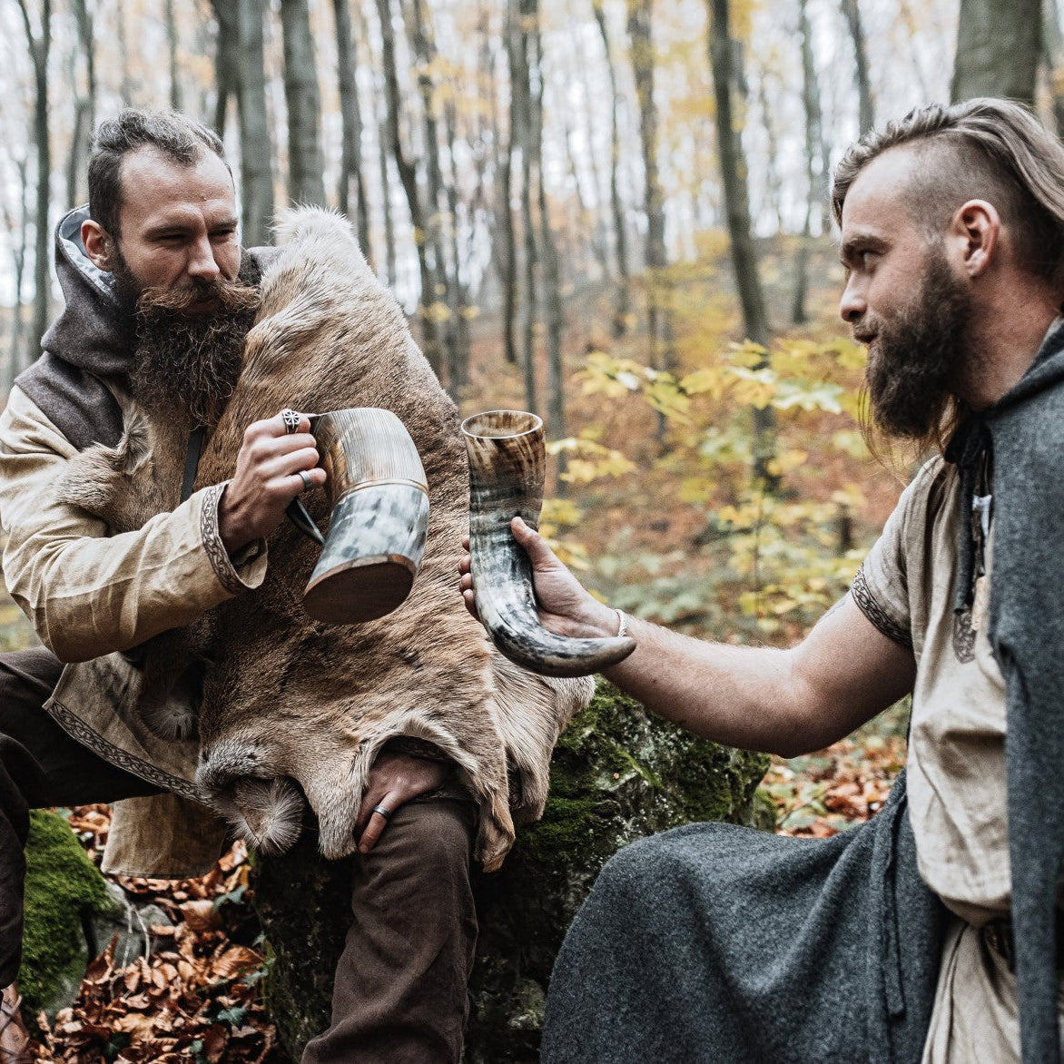 Viking Drinking Horn with Wooden Stand