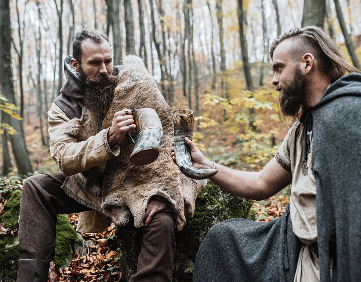 Viking Horn Tankard, Hand-Burned Norse Design