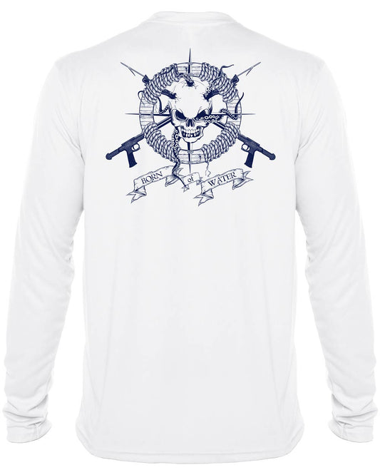 Spearfishing T-Shirt: UV Performance Long Sleeve: Skull & Spearguns