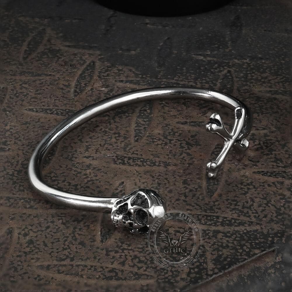 Skull and Crossbones Stainless Steel Open Bracelet