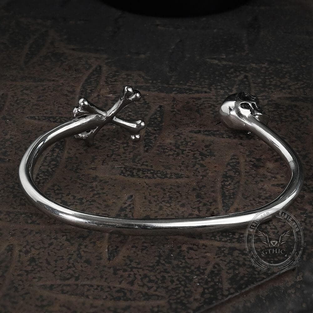 Skull and Crossbones Stainless Steel Open Bracelet