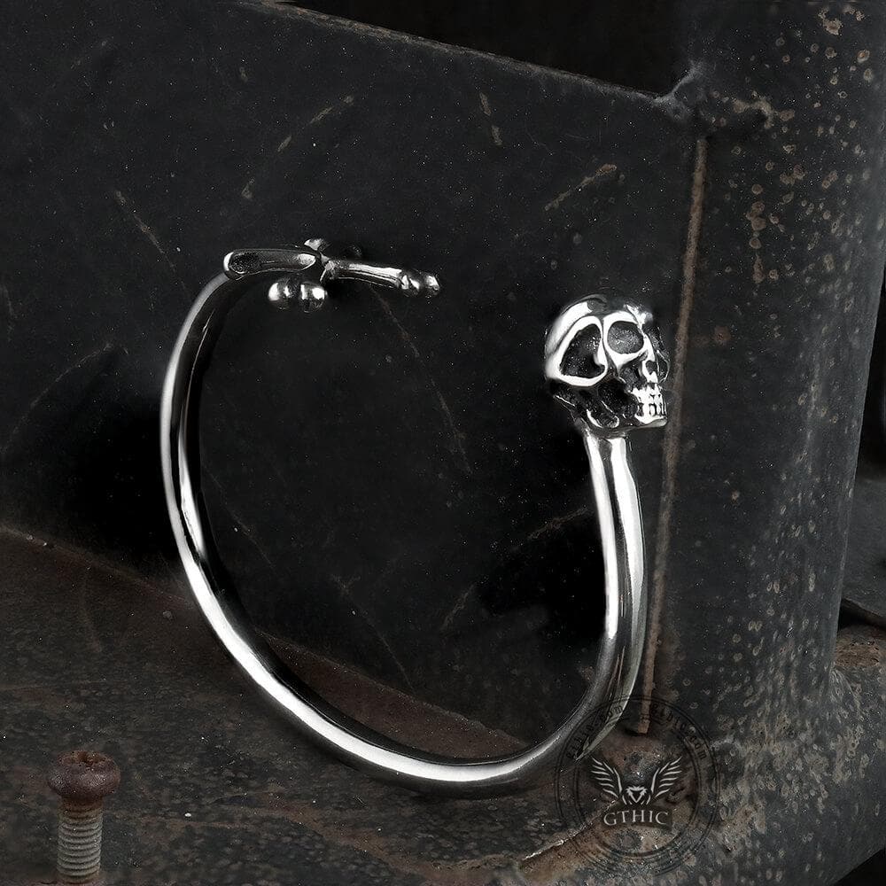Skull and Crossbones Stainless Steel Open Bracelet