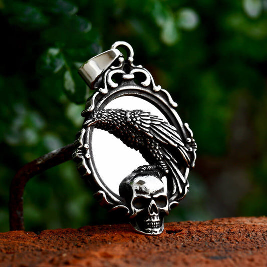 Skull And Raven Stainless Steel Pendant