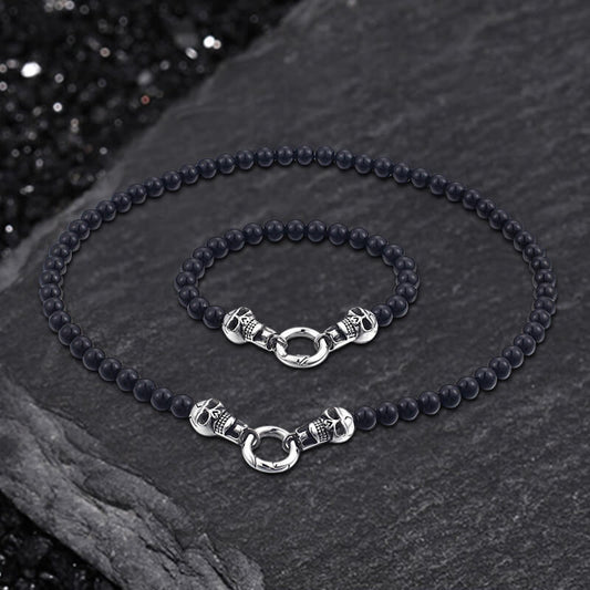 Skull Round Bead Stainless Steel Jewelry Set