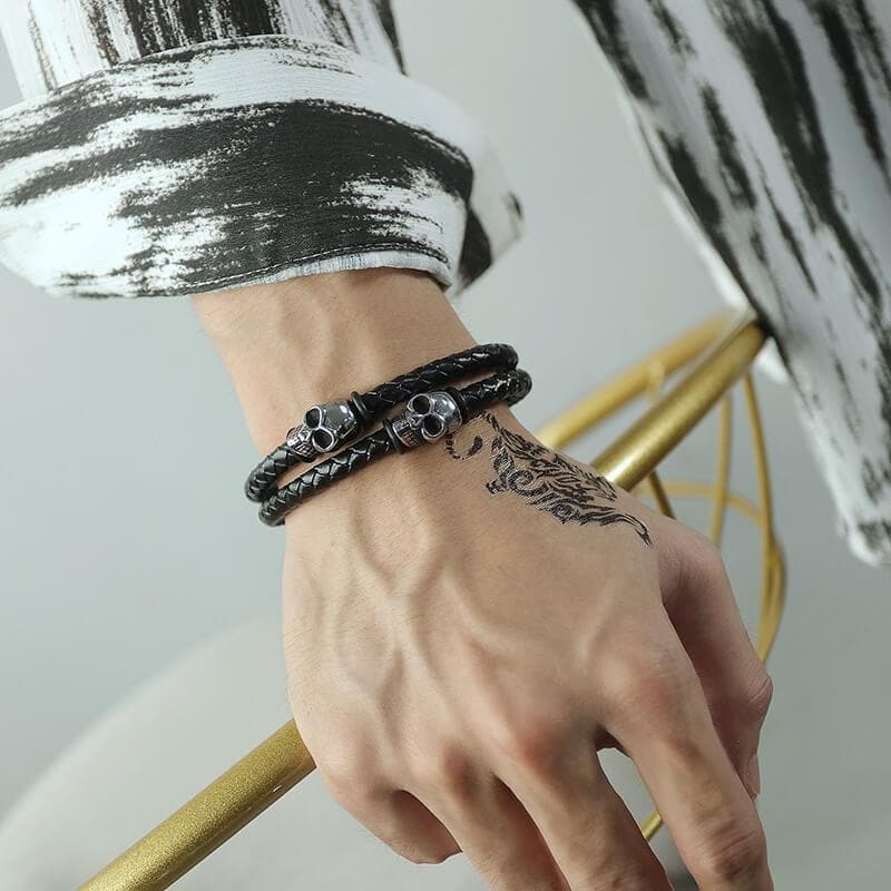 Skull Stainless Steel Leather Bracelet