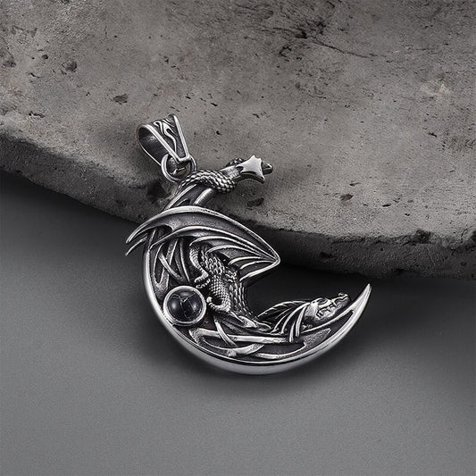 Sleeping Dragon Moon Stainless Steel Pendant