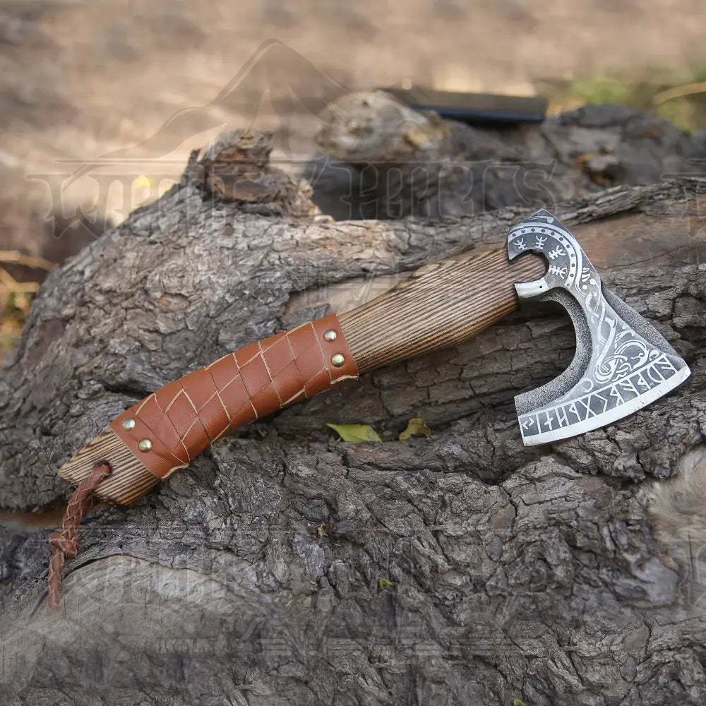 Small Forged Carbon Steel Medieval Wood Axe with Ash Wood Shaft - Viking Axe X800-14