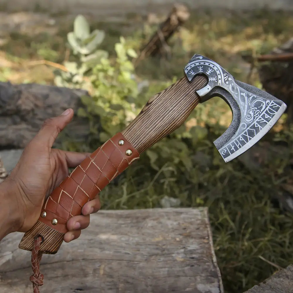 Small Forged Carbon Steel Medieval Wood Axe with Ash Wood Shaft - Viking Axe X800-14