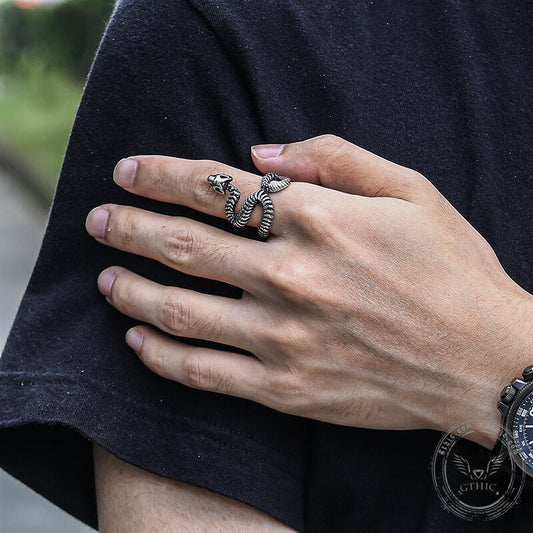 Snake Vertebrae Bone Stainless Steel Skull Ring