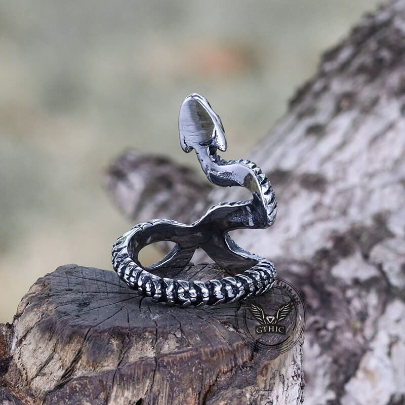 Snake Vertebrae Bone Stainless Steel Skull Ring