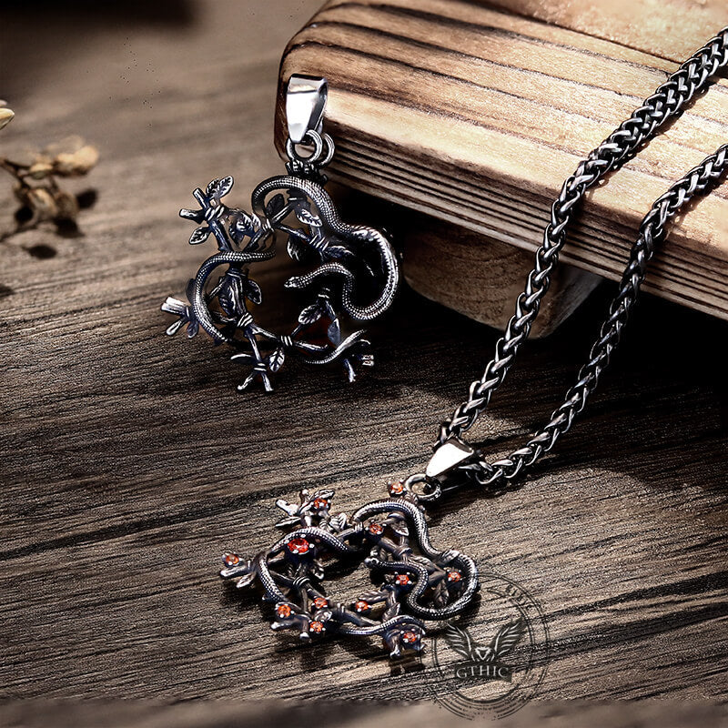 Snake Entwined Star Stainless Steel Pendant