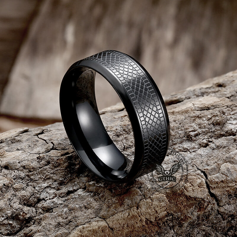 Snake Scale Pattern Stainless Steel Band Ring