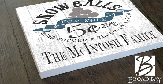 Snowballs For Sale Christmas Sign - Custom Name Vintage Holiday Decoration