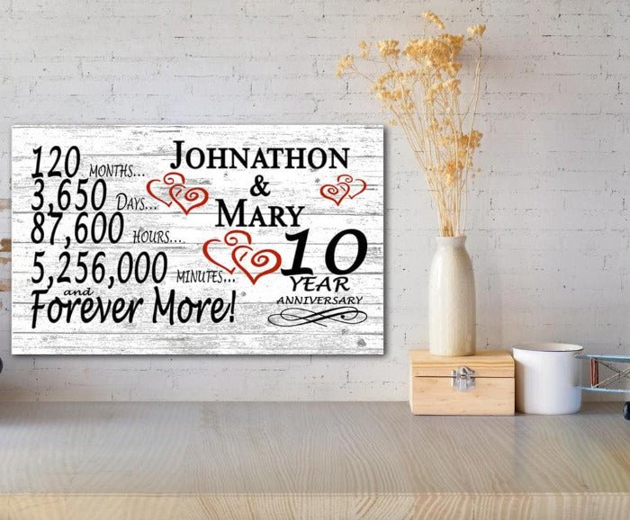 Personalized 10 Year Anniversary Gift – Custom Couple’s Names | Solid Wood Plaque with Countdown