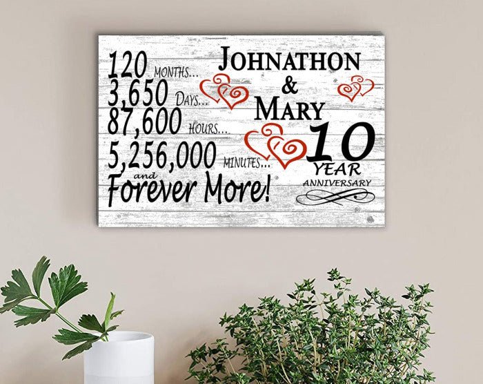 Personalized 10 Year Anniversary Gift – Custom Couple’s Names | Solid Wood Plaque with Countdown