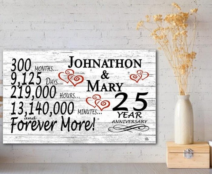 Solid Wood 25 Year Anniversary Gift Personalized Names for Couples