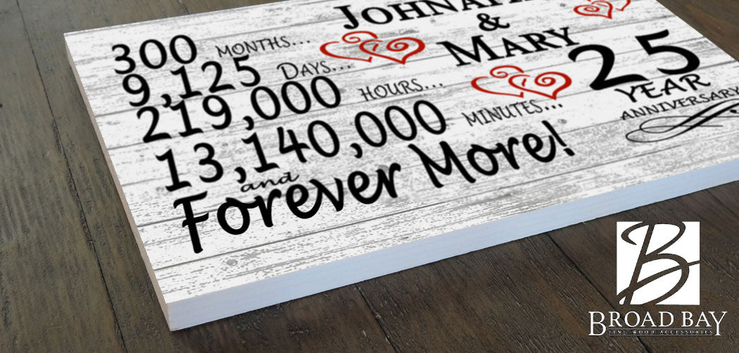 Solid Wood 25 Year Anniversary Gift Personalized Names for Couples