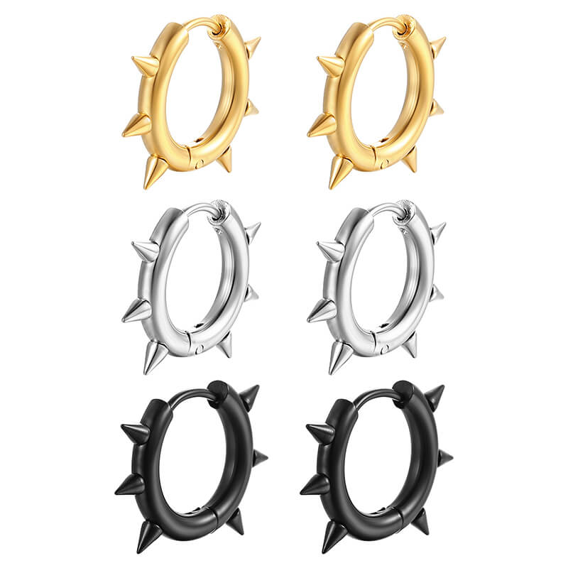 Solid Color Spike Stainless Steel Huggie Earrings