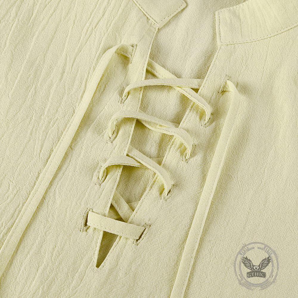 Solid Color Stand Collar Lace Up Long Sleeve Shirt