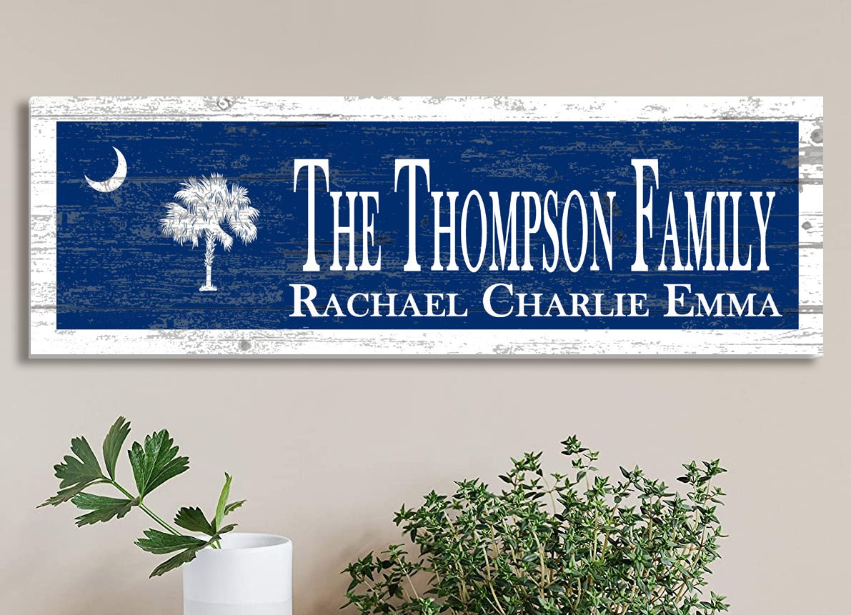 South Carolina Family Sign SC Palmetto Moon State Flag Wall Art
