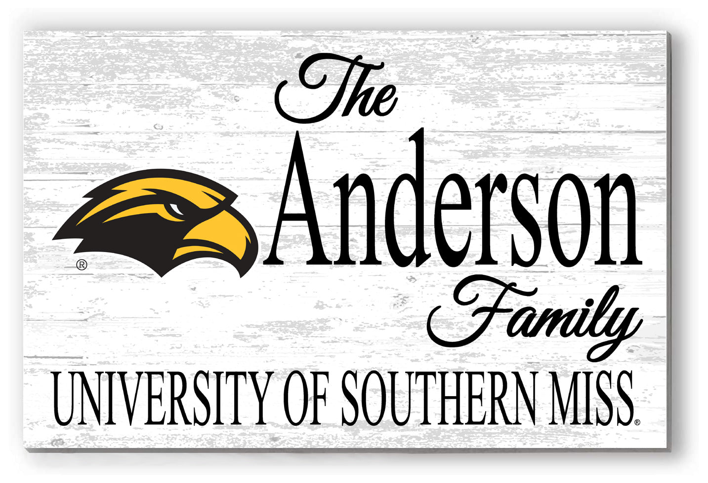 Southern Miss Family Name Sign – Personalized University of Southern Mississippi Wood Sign