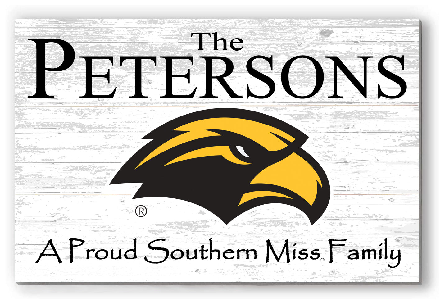 Southern Miss Family Name Sign – Personalized University of Southern Mississippi Wood Sign
