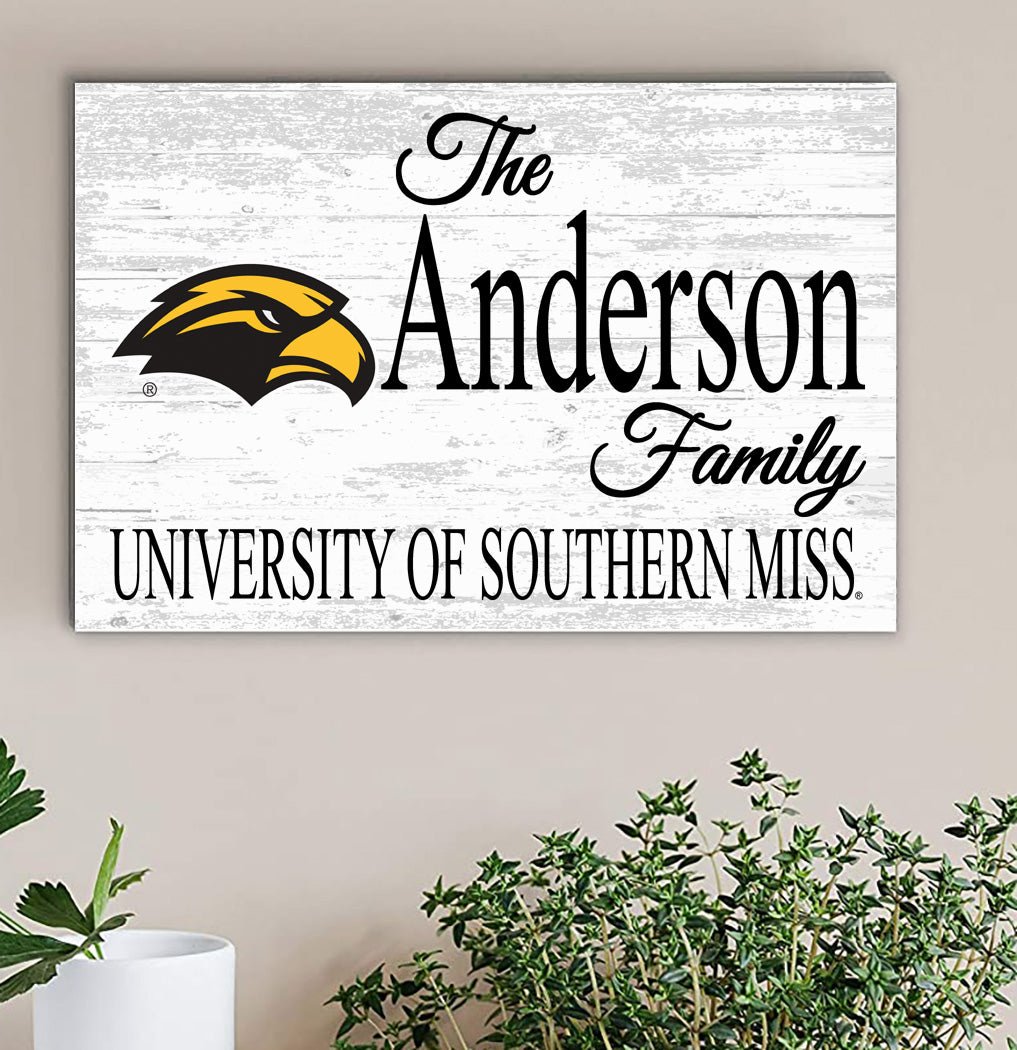 Southern Miss Family Name Sign – Personalized University of Southern Mississippi Wood Sign