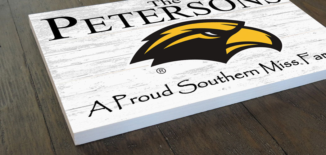Southern Miss Family Name Sign – Personalized University of Southern Mississippi Wood Sign
