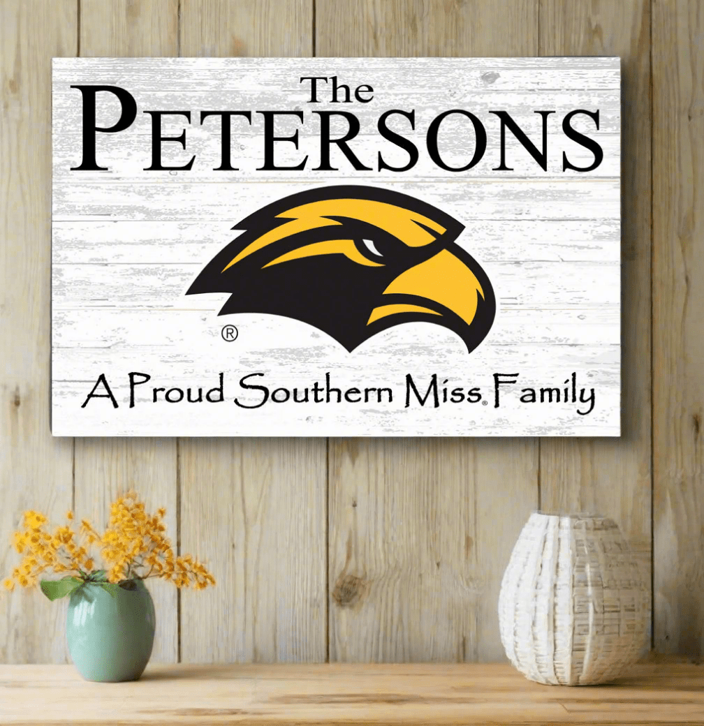 Southern Miss Family Name Sign – Personalized University of Southern Mississippi Wood Sign