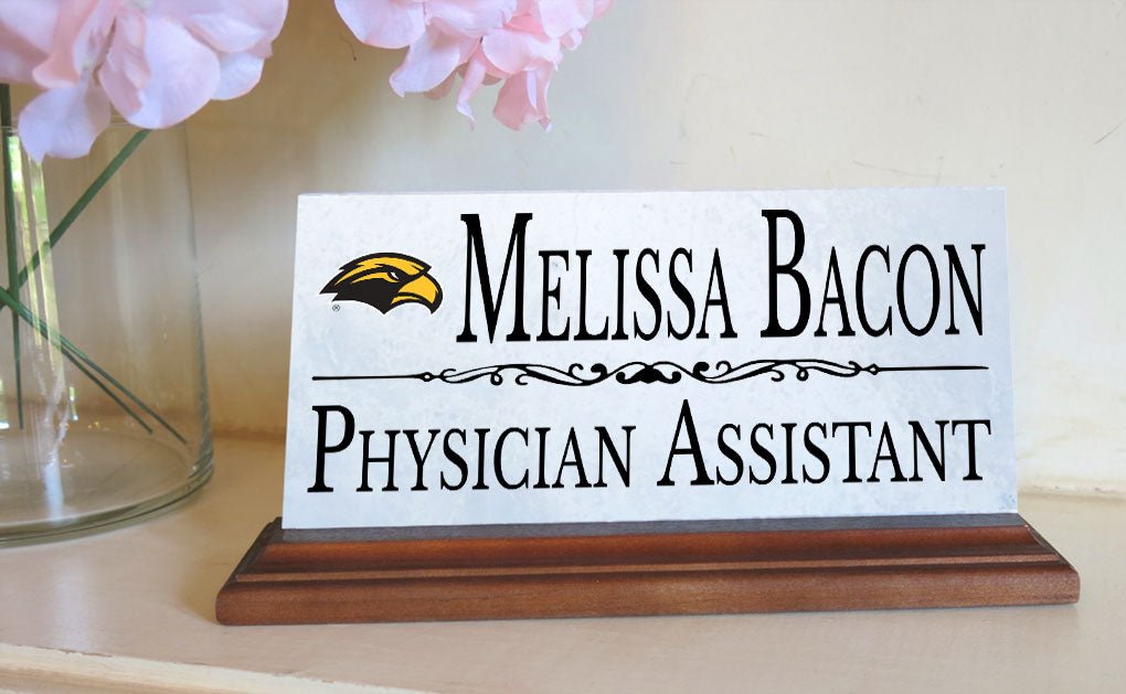 Southern Miss Desk Nameplate – Solid Marble Name Plate Sign with Personalized Title