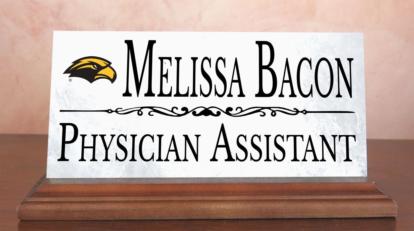 Southern Miss Desk Nameplate – Solid Marble Name Plate Sign with Personalized Title