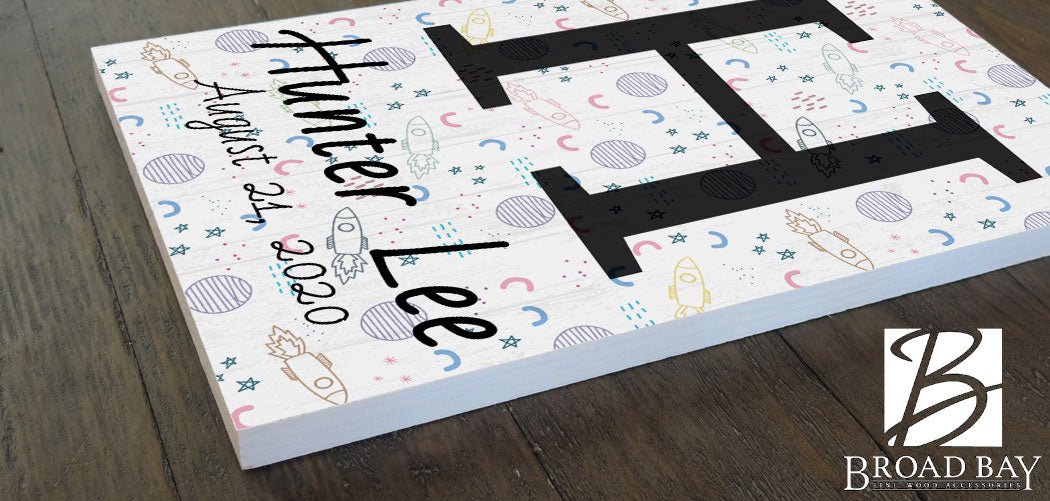 Space Theme Personalized Child's Monogram Name Sign Nursery Bedroom Decoration