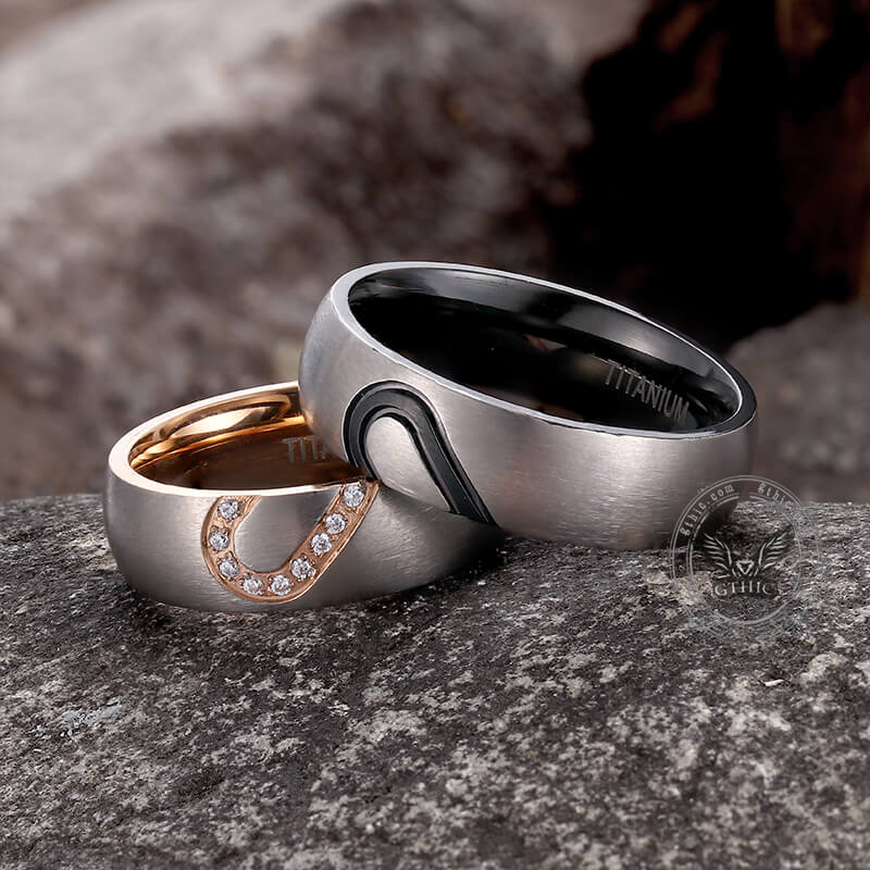 Spliced Heart Titanium Couple Ring