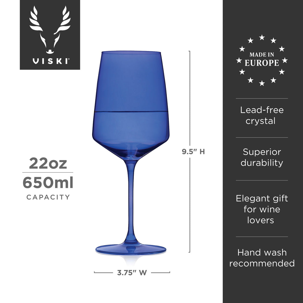 Reserve Nouveau Crystal Wine Glasses in Cobalt Set of 2