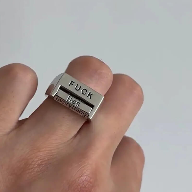 Square FUCK/LOVE Copper Rotatable Interactive Ring