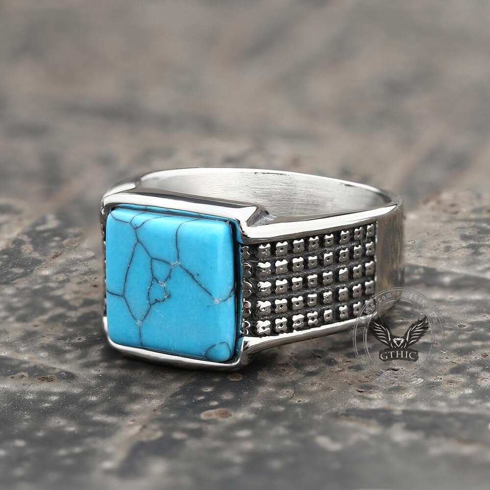 Square Turquoise Stainless Steel Ring