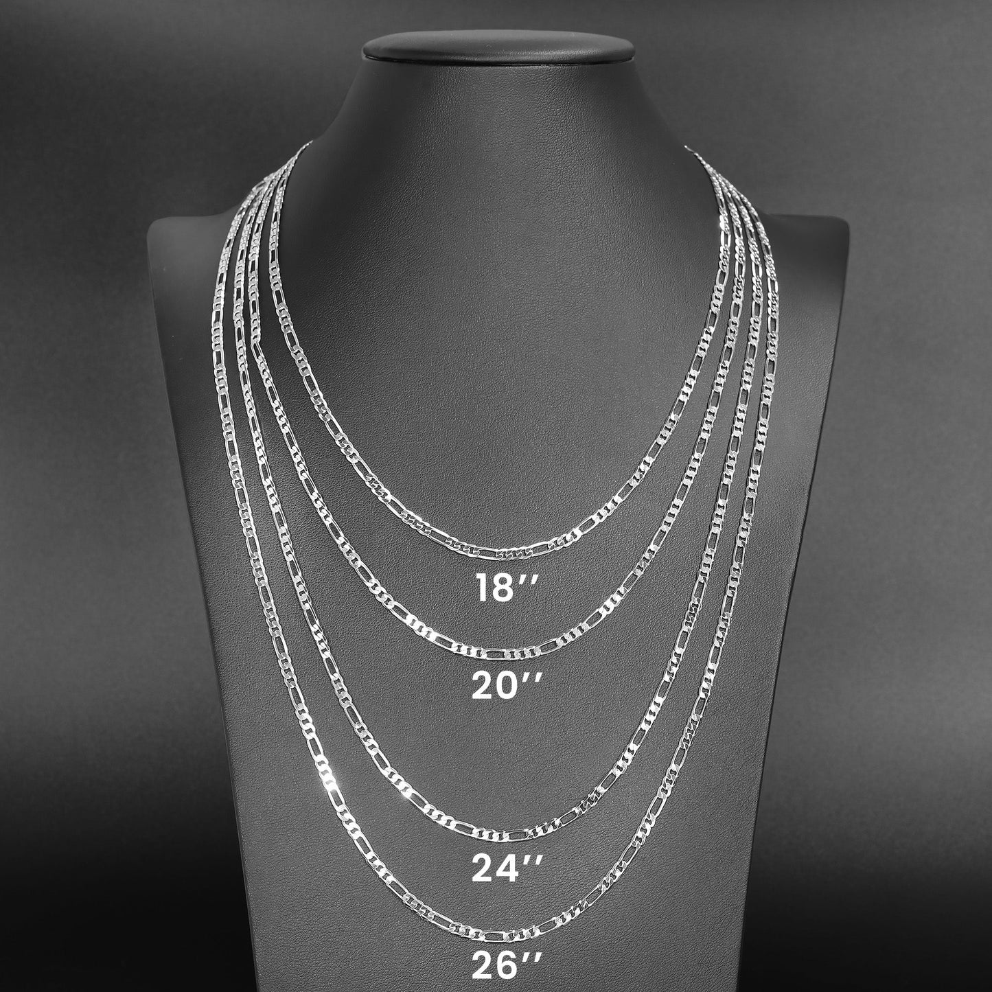 Sterling Silver Platinum Plated Diamond Cut Figaro Chain