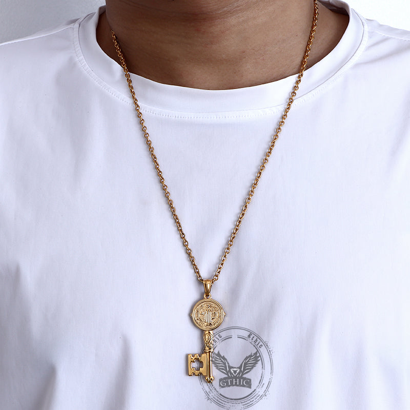 St. Benedict Medal Key Stainless Steel Pendant