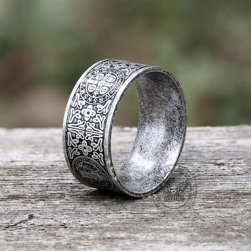 St. Benedict Medal Stainless Steel Cross Ring