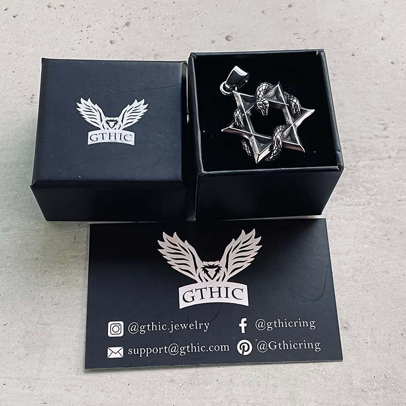Star Of David Curled Snake Stainless Steel Pendant