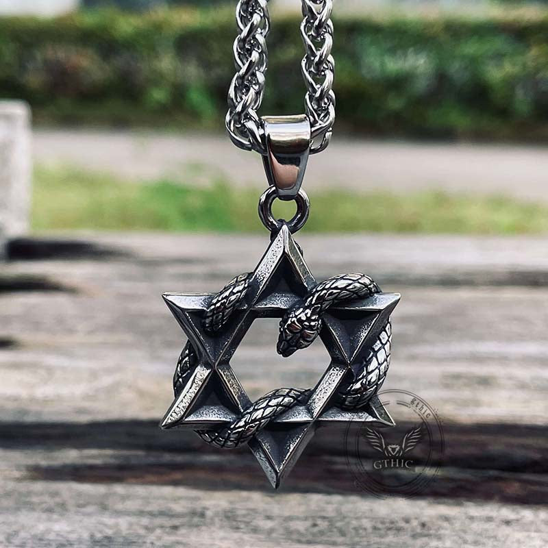 Star Of David Curled Snake Stainless Steel Pendant