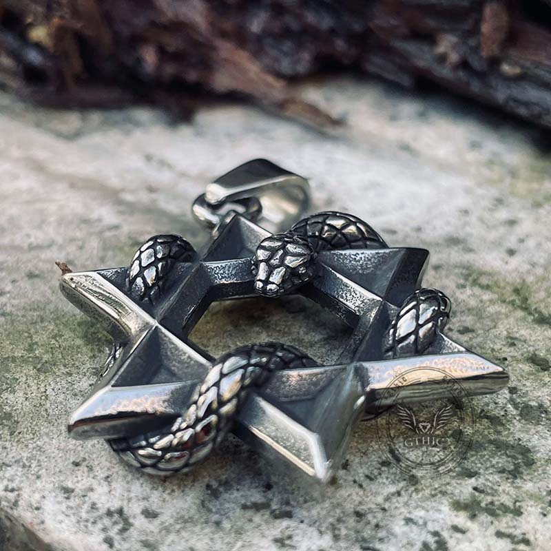 Star Of David Curled Snake Stainless Steel Pendant
